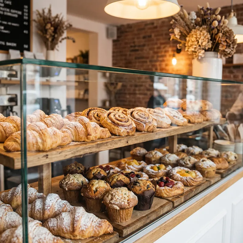 Pastry display case at Central Coffee