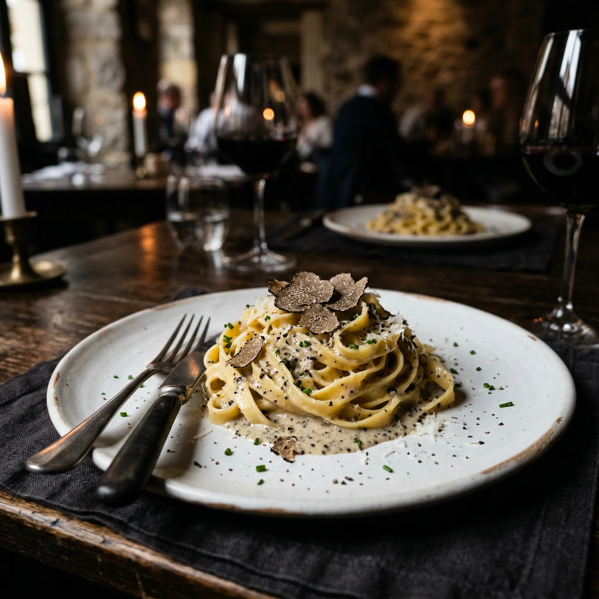 Fresh handmade pasta with truffle cream